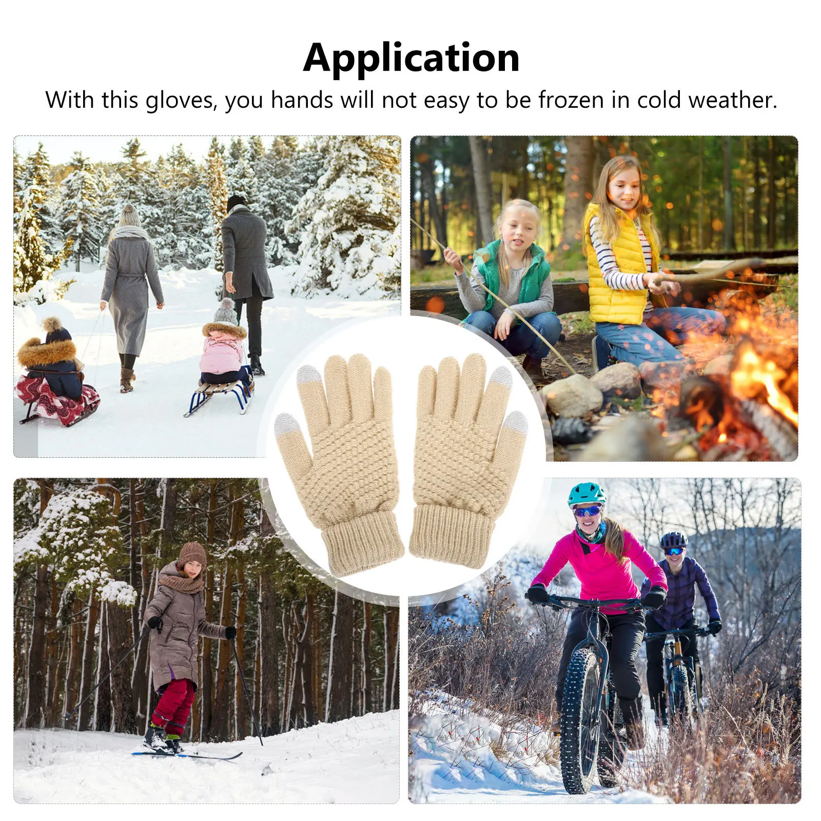 

1 Pair Winter Warm Gloves Touchscreen Knitted For Women Cold Weather Cycling Hiking Outdoor Sports Thickened Wear-Resistant Full