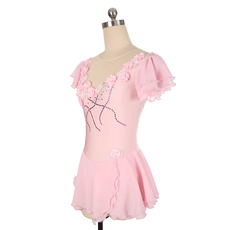 فستان مسابقة التزلج على الجليد من Nasinaya مخصص للنساء والأطفال والجمباز الإيقاعي ملابس بأكمام قصيرة على شكل زهرة وردية #5