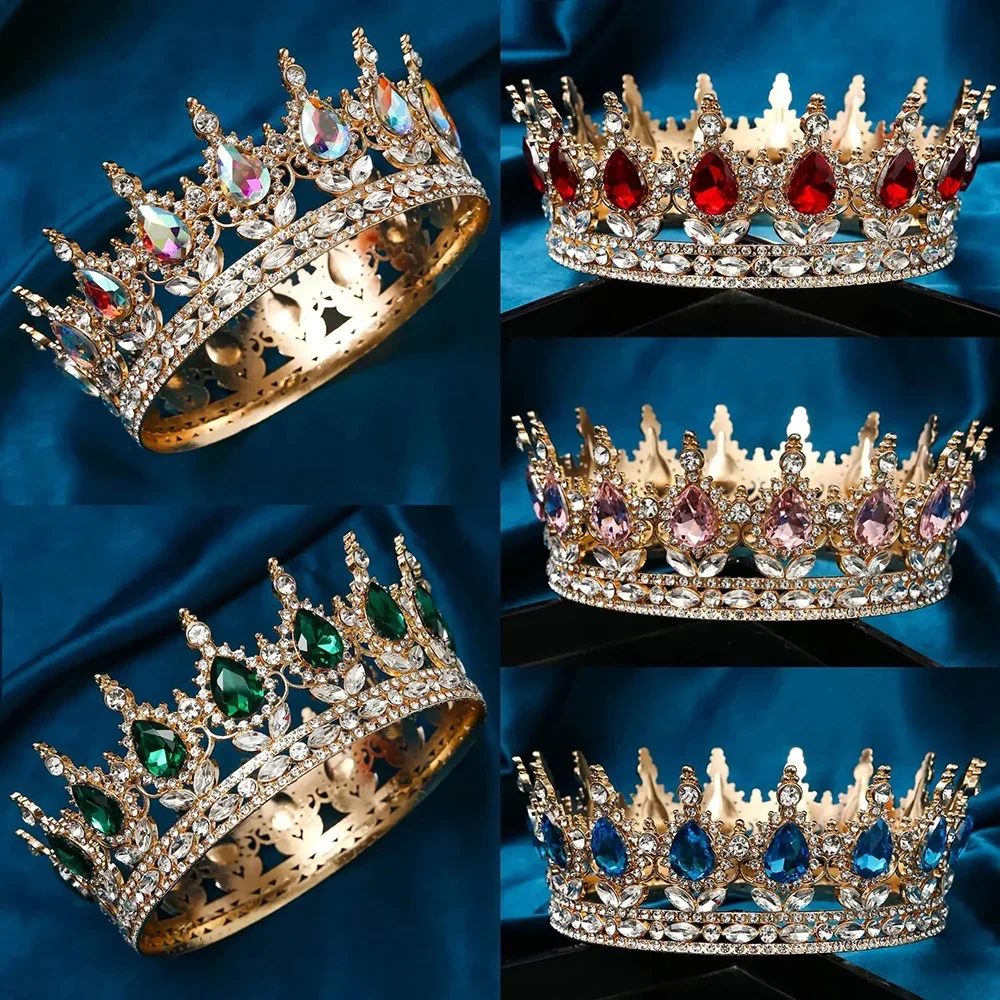 Crystal Vintage Bridal European Princess Tiara Round Baroque Pageant Crowns Full Crown Queen King Tiara Diadems Hair Accessories