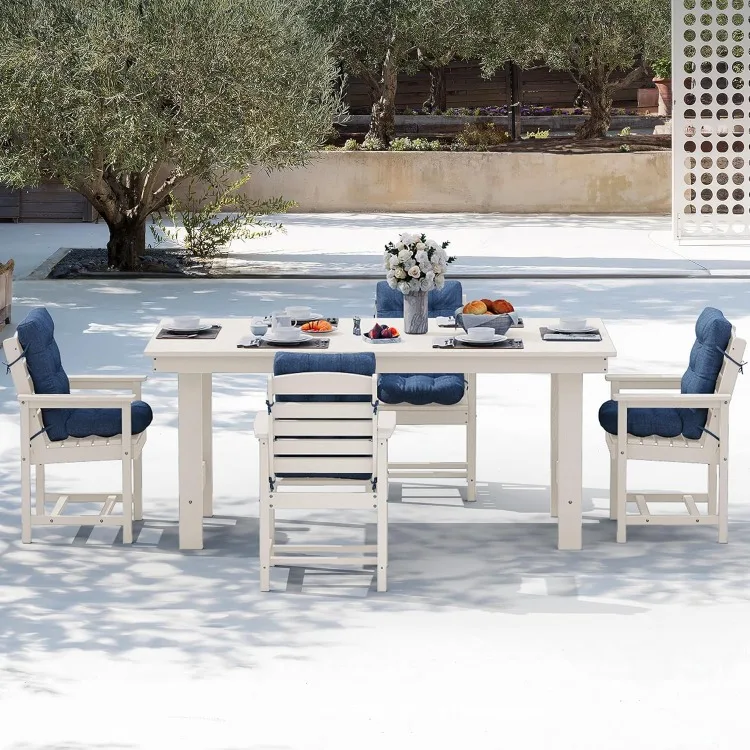 4 Person Dining Table Sets with Cushions, Outdoor Dining Set with Umbrella Hole Cut-Out Table and 4 Chairs and 4 Dining Cushions