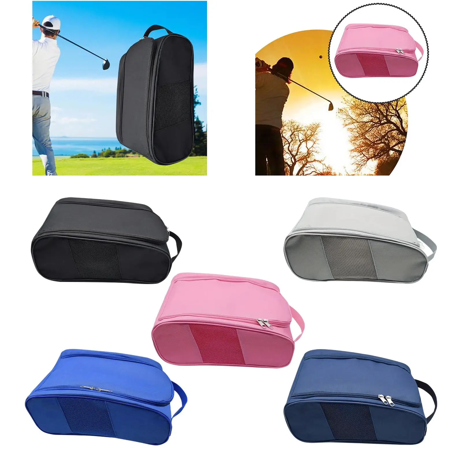 

Travel Golf Shoes Bag Oxford Cloth Zipper Organizer Breathable Mesh Portable Carrier for Golf Equipment Supplies