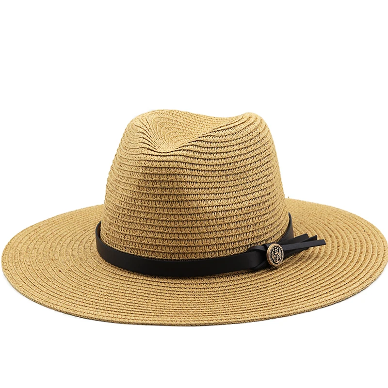 

10CM Brim Womens Summer Panama Hats Wide Brim Straw Sun Hat Beach Hat For Men Fashion UPF UV Protection Fedoras Cap For Travel