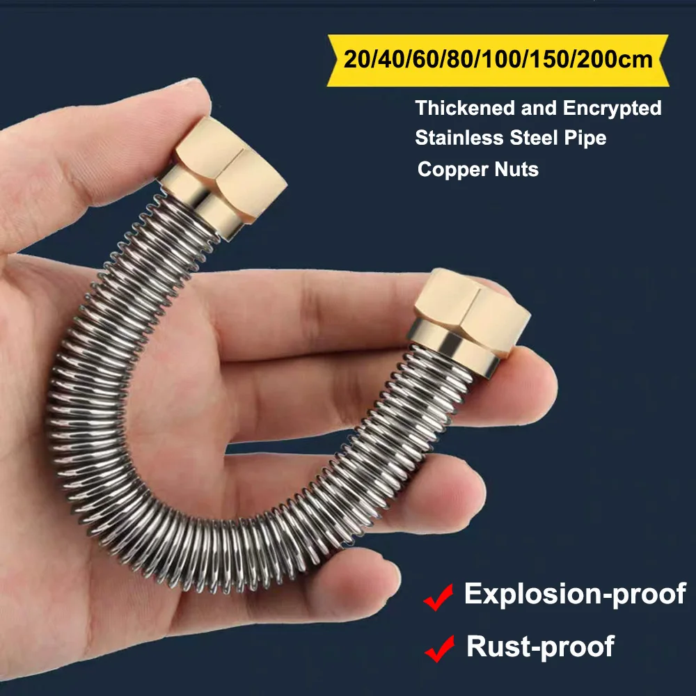 

20-200 см G1/2 "304 медные гайки из нержавеющей стали, зашифрованная гофрированная труба, взрывозащищенный водяной сильфонный шланг высокого давления