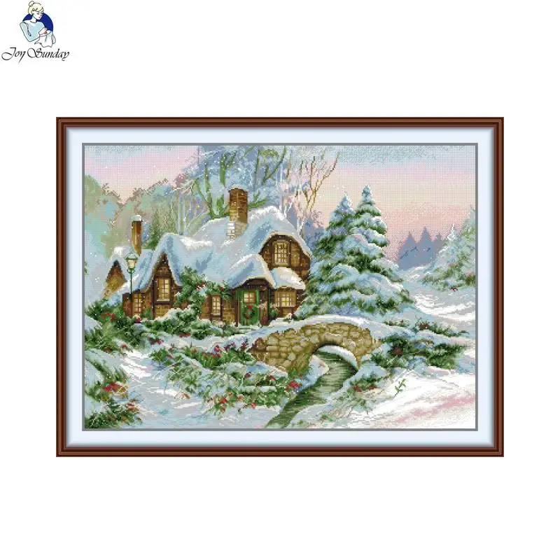 

Joy Sunday Factory Store Наборы для вышивки крестом DIY 14CT 16CT Зимние пейзажи HD Наборы для вышивания с принтом Домашний настенный декор Подарки
