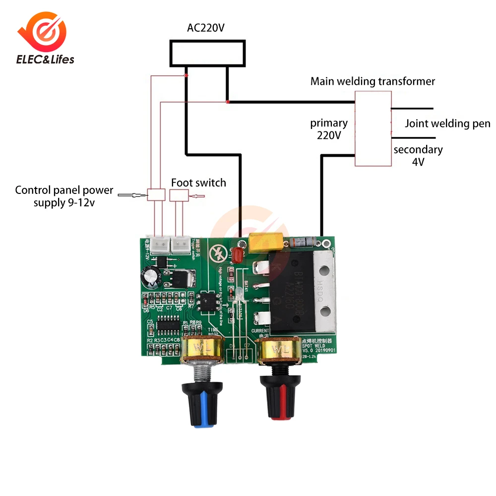 41A/100A Spot Welding Machine Control Board Welder AC 220V to 9V Transformer Controller Board Timing Current Time Current