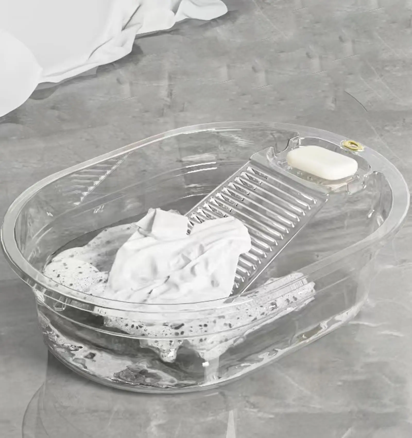 

Portable Hand Washing Basin With Integrated Washboard And Soap Holder For Home Camping RV