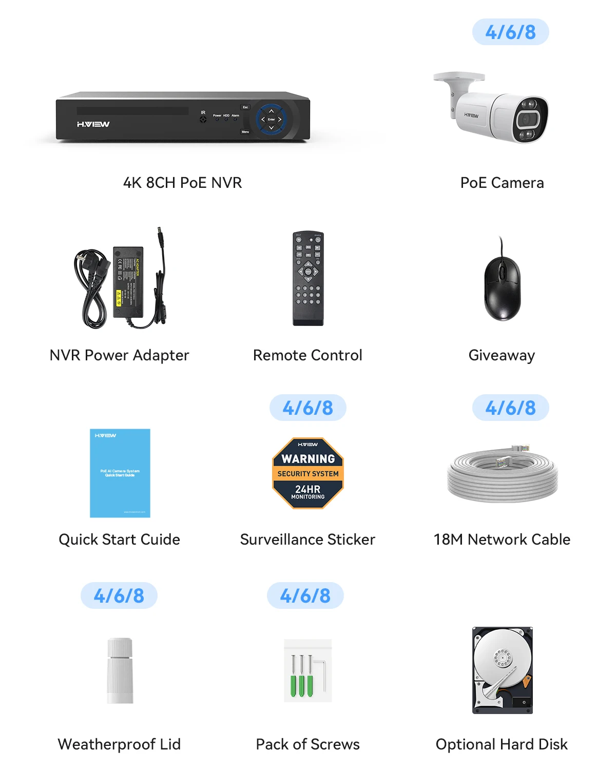 H. view Kit 4 câmeras Segurança 4k 8mp 5mp cctv sistemas de câmeras de segurança em casa kit de vigilância de vídeo ao ar livre áudio câmera ip poe