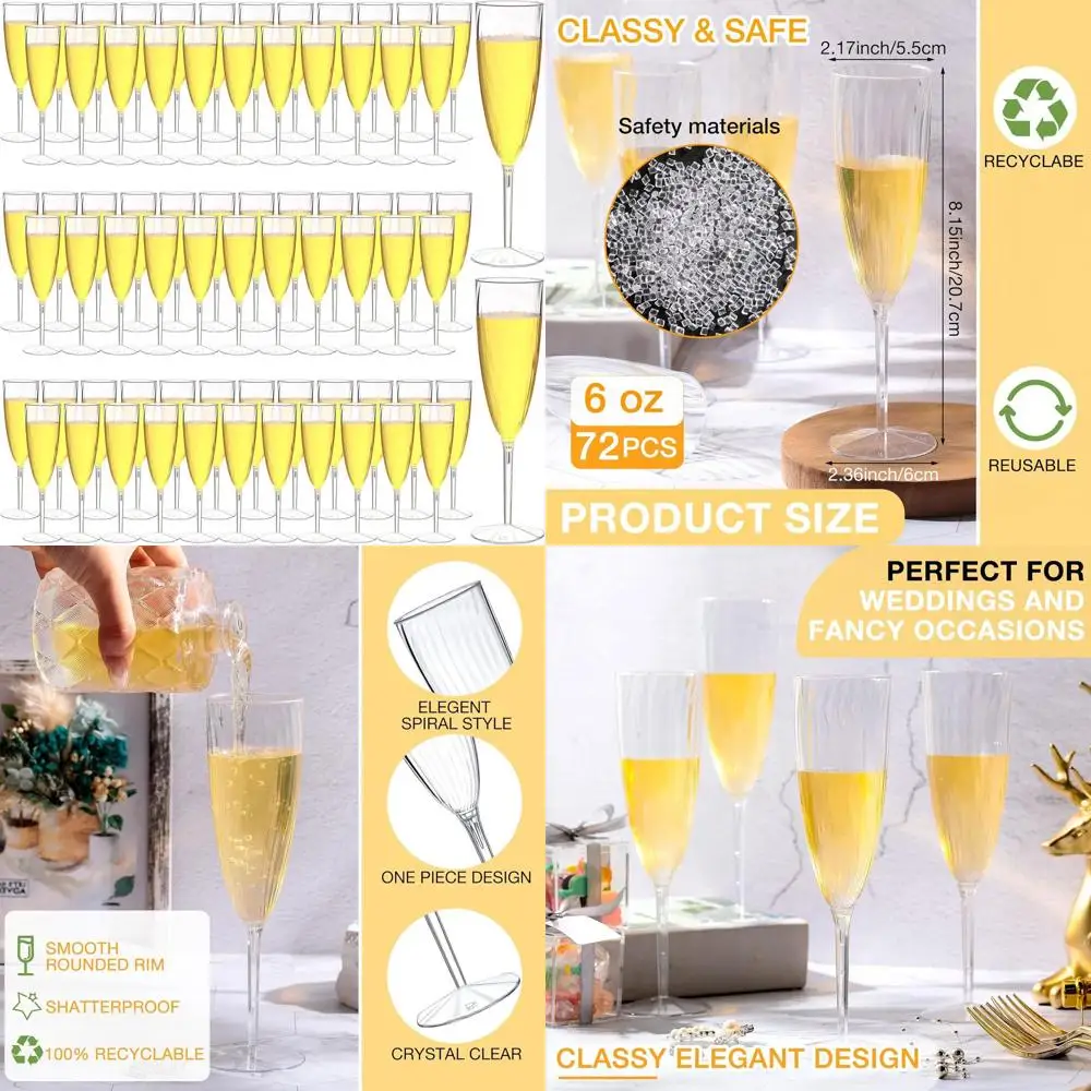 

Набор из 72 прозрачных пластиковых бокалов для шампанского для свадеб, вечеринок и повседневного использования