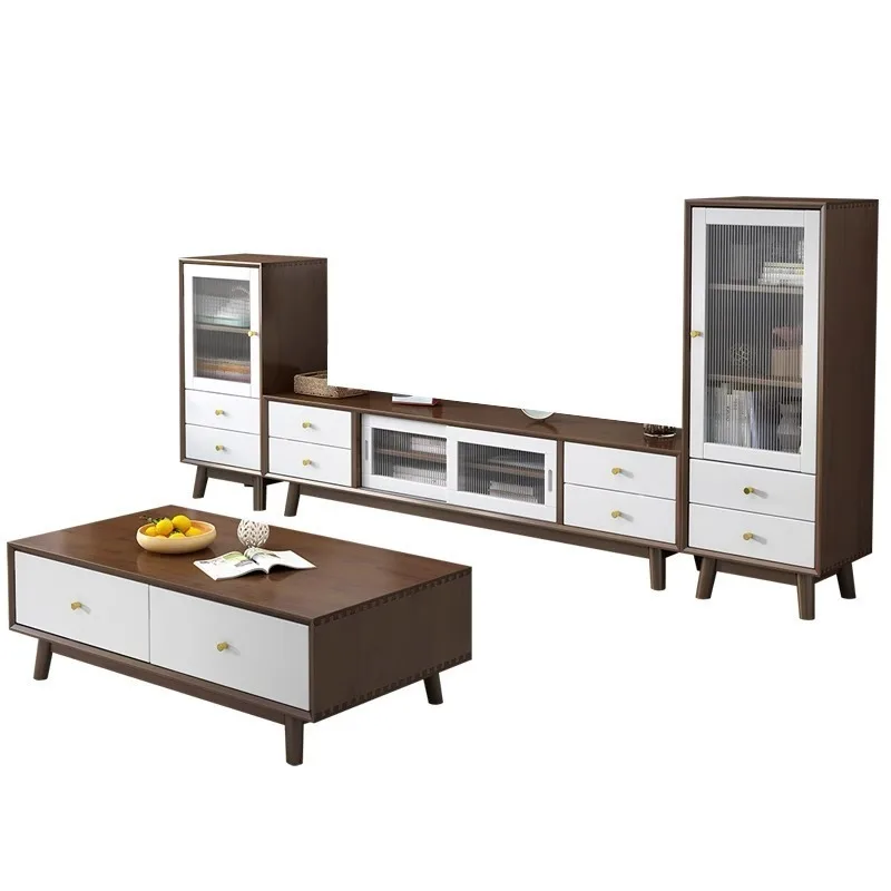 

Nordic TV cabinet coffee table combination, modern simple small apartment living room home light luxury solid wood TV cabinet
