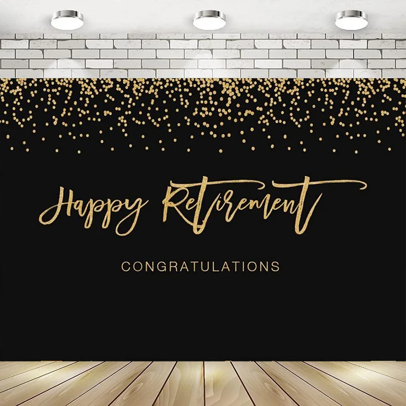 Happy Retirement Photography Backdrop Party Decor Black Gold Glitter Officially Congrats Background Retired Prom Ceremony Bann