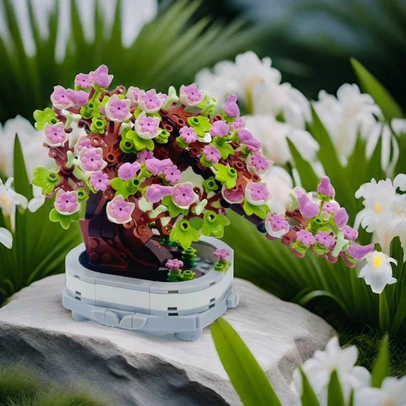 462PCS Bonsai Baustein Blume Kreative Pflanze Kirschblüte Baum Topf Bouquet DIY Hause Dekoration Geschenke Spielzeug – Detail 6
