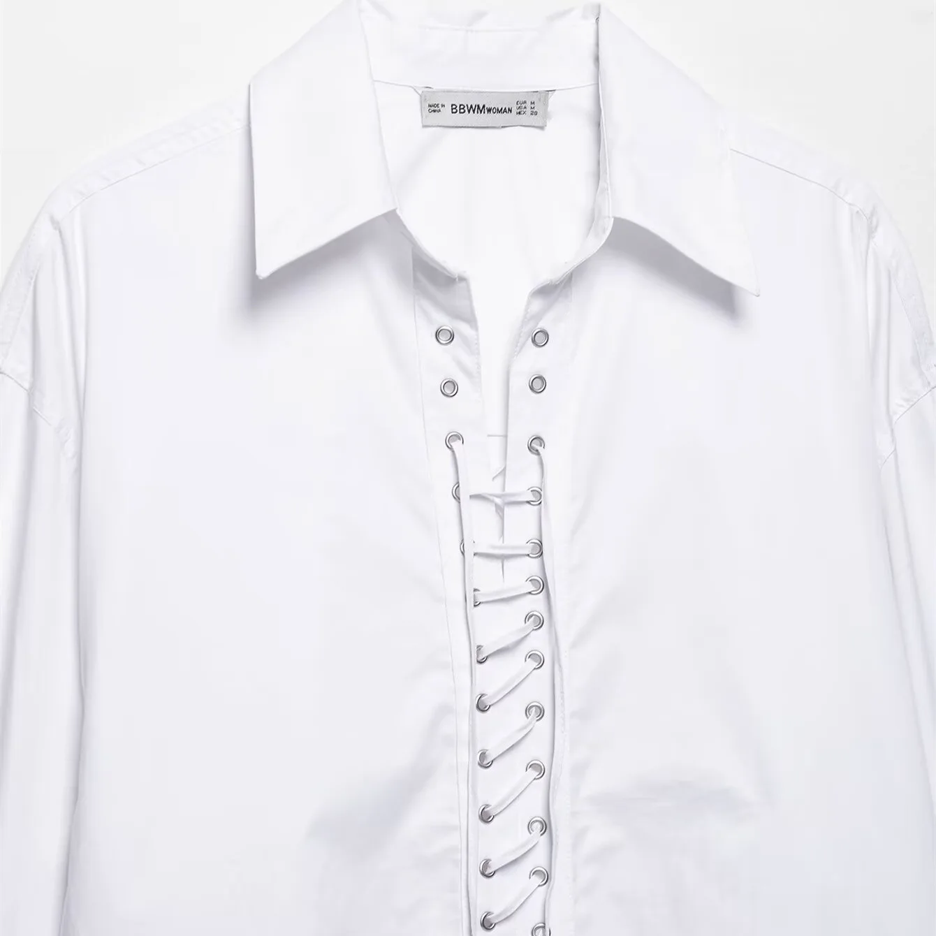 Spring White Lapel Loose Women's Shirts Long Sleeve Holllow Drawstring Lapel Blouses Female 2025 New Street Female All-match Top