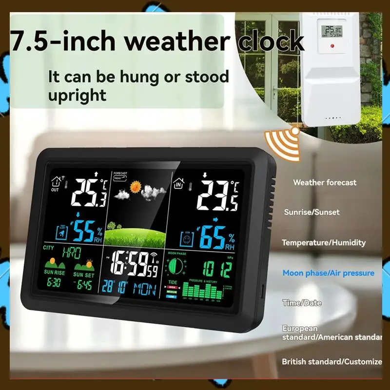 

Promotion! Multifunction Tuya Weather Station Air Quality Temperature Humidity Meter Moon Phase Air Pressure Weather Clock