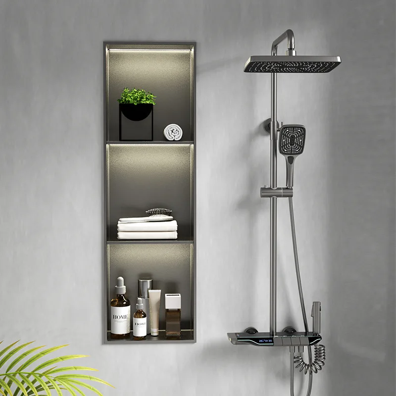 Simple baffle toilet bathroom metal stainless steel niche recessed cabinet finished stainless steel niche rack