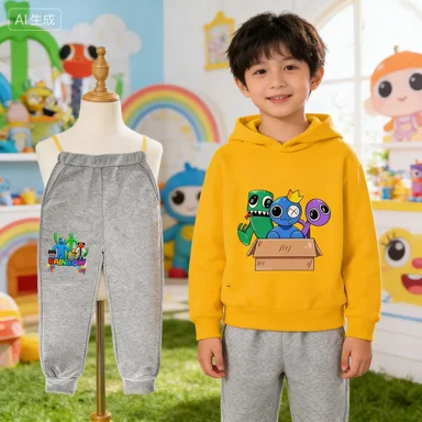 Nuevas sudaderas con capucha para niños, sudadera con estampado de dibujos animados de Rainbow Friends, sudadera para niños de primavera, otoño e invierno, conjuntos de sudaderas con capucha bonitas para niñas