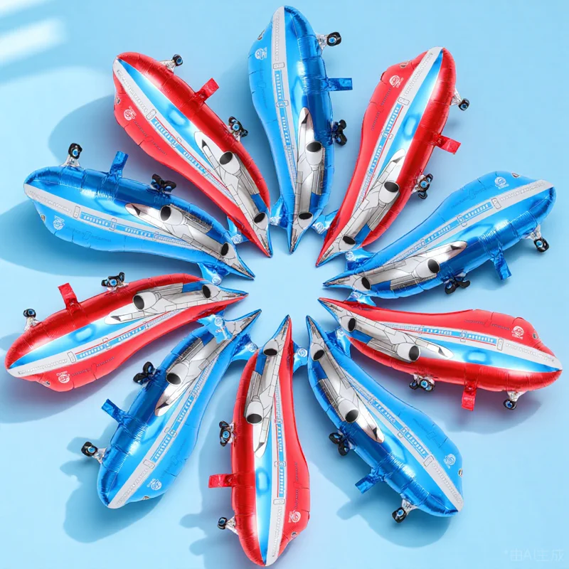 

10Pcs Metallic Luster Airplane Balloon Aluminum Film Party Decor Reusable Inflatable for Celebration Event Blue 5