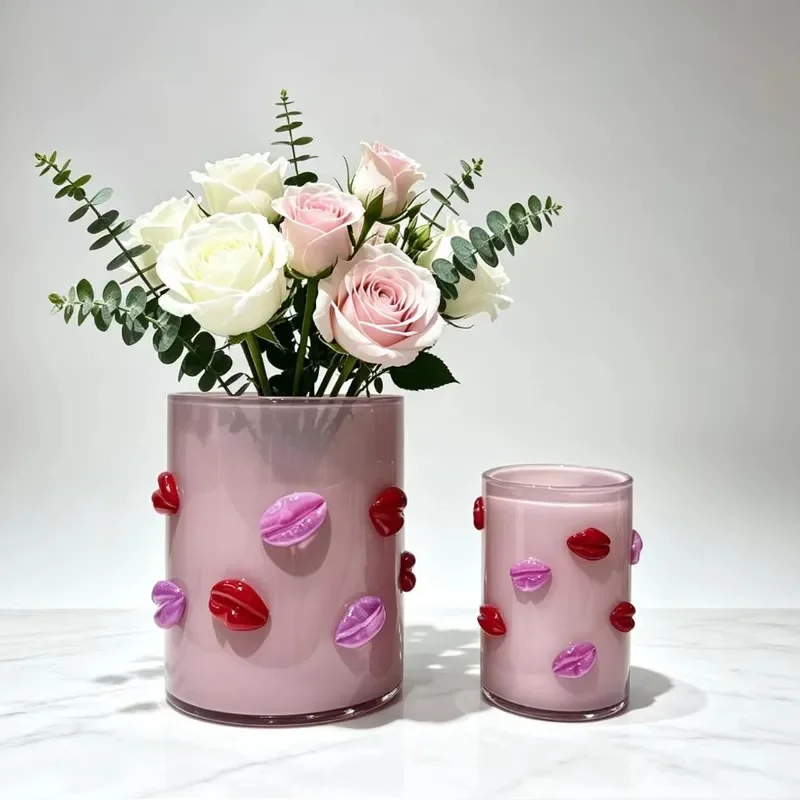 Creative Glass Vase for Dried Flowers Modern Minimalist Table Centerpiece Decor Soft Aesthetic Home Ornament Candle Holder