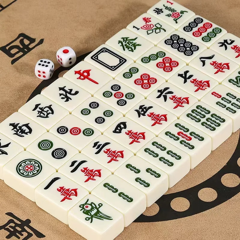 64+1 Seaside escape Mahjong Blocks Tiktok 64 Pcs Mahjong Seaside Escape Tile Game Pattern of Flag Ball Battle Chee Chess Toys