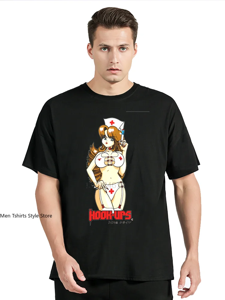 Vintage Hook-Ups Skateboard Nurse Angels Cute Anime T Shirt Men Cotton T-shirt Funny Tees Tops Men Clothing