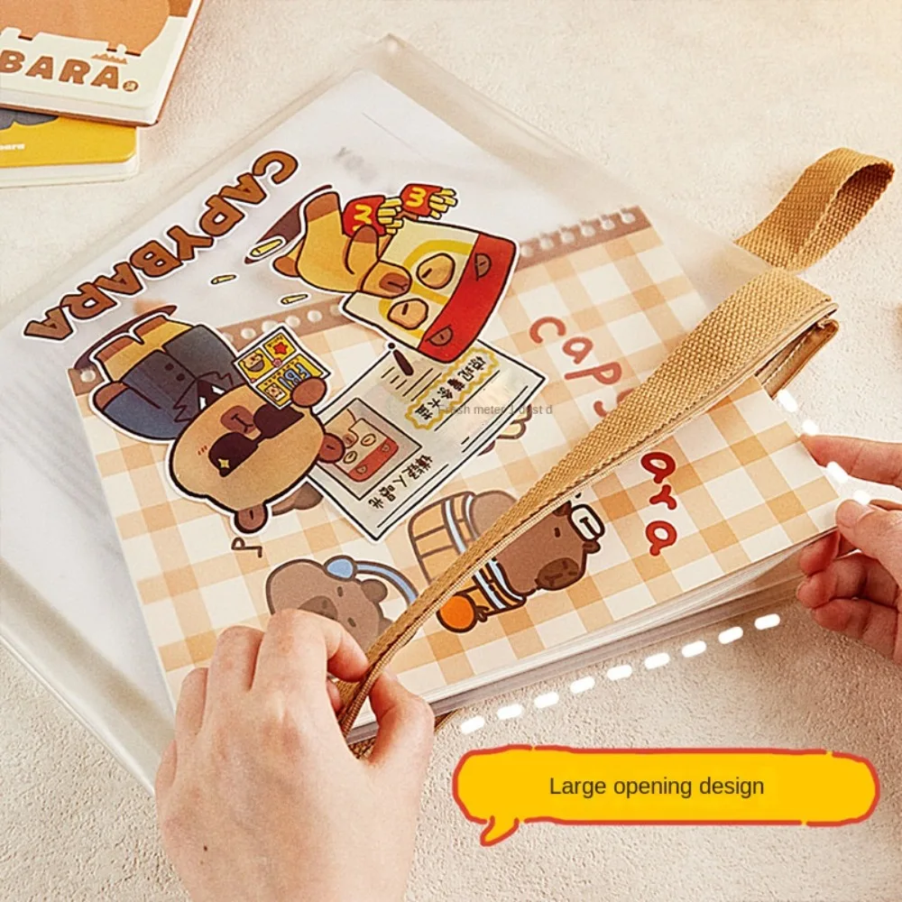 Transparent Capybara Document Bag Zipper Pouch Large Capacity Cartoon Paper Storage Bag Transparent and Visible Portable