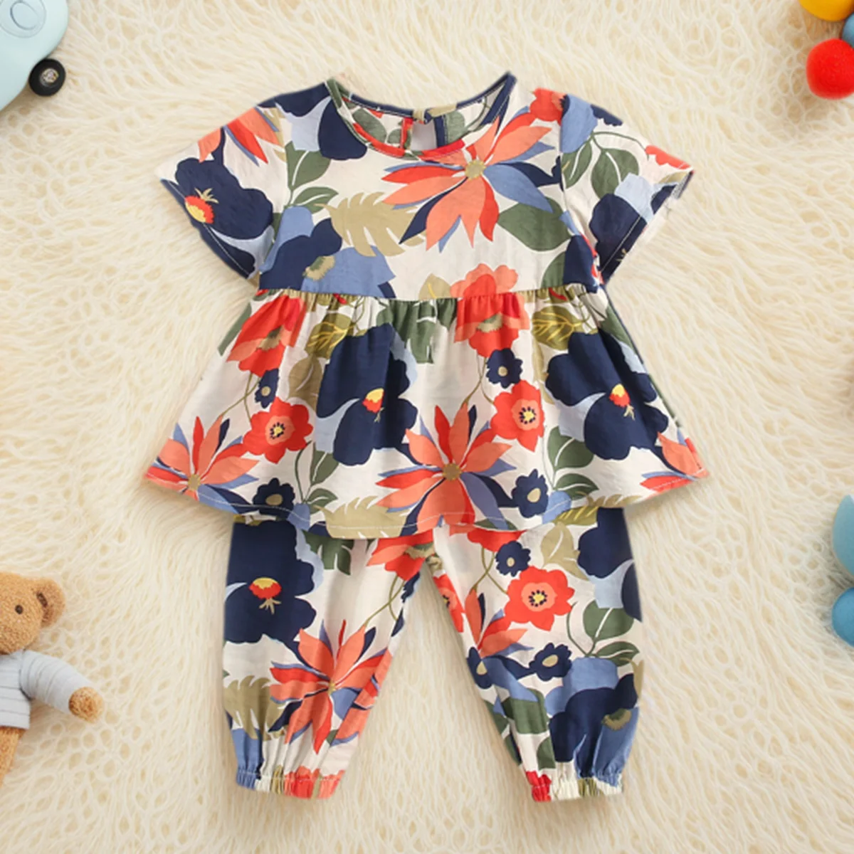 

Летние детские комплекты одежды для девочек, модные наборы из хлопка с цветочным принтом, 2 предмета