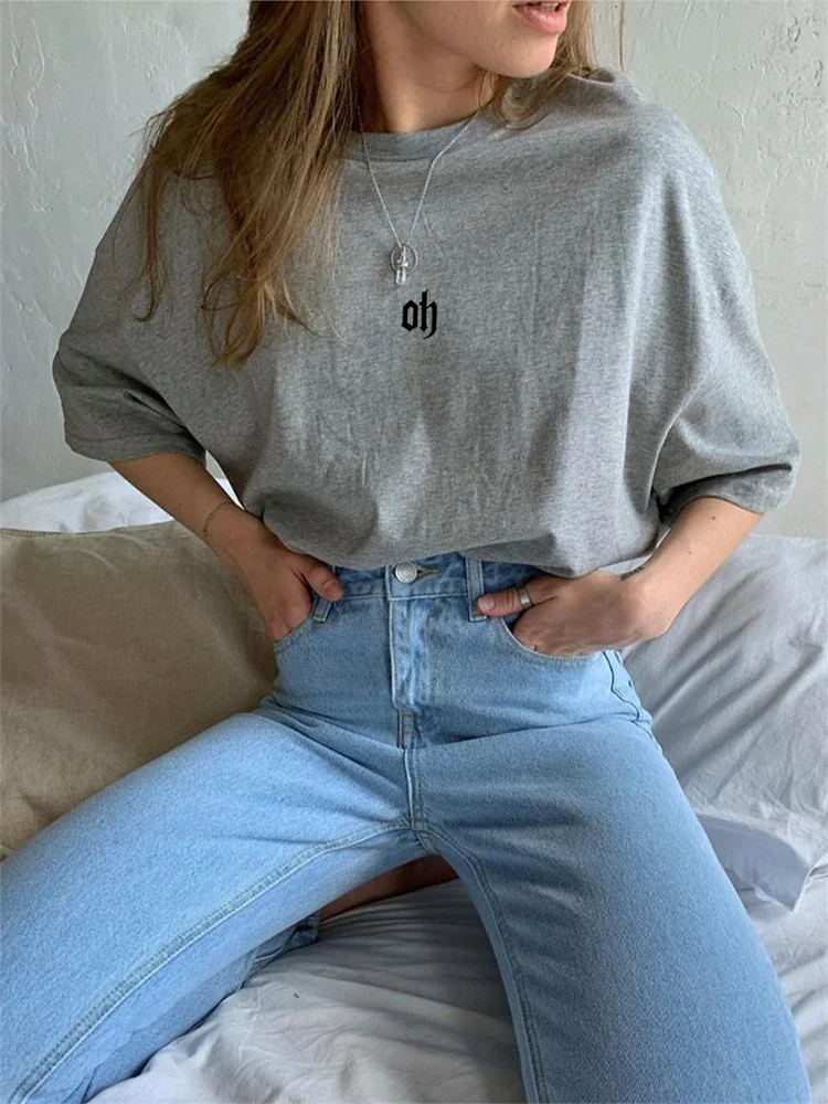 

Street American Ins Cotton Retro Personalized Half Sleeve Top Summer Loose Basic Casual Y2k Fashion Letter Graphic Pullover