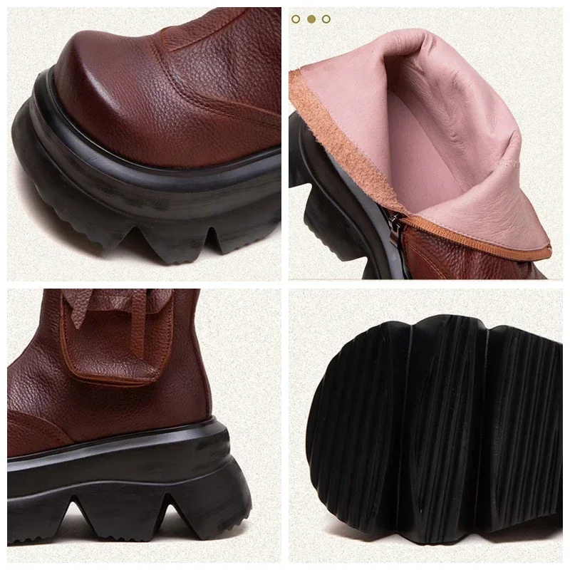 Krasovki 7cm Natural Genuine Leather Chimney Fashion Ankle Booties Women Moccasins Autumn Boots Motorcycle Ladies Spring Shoes image 3