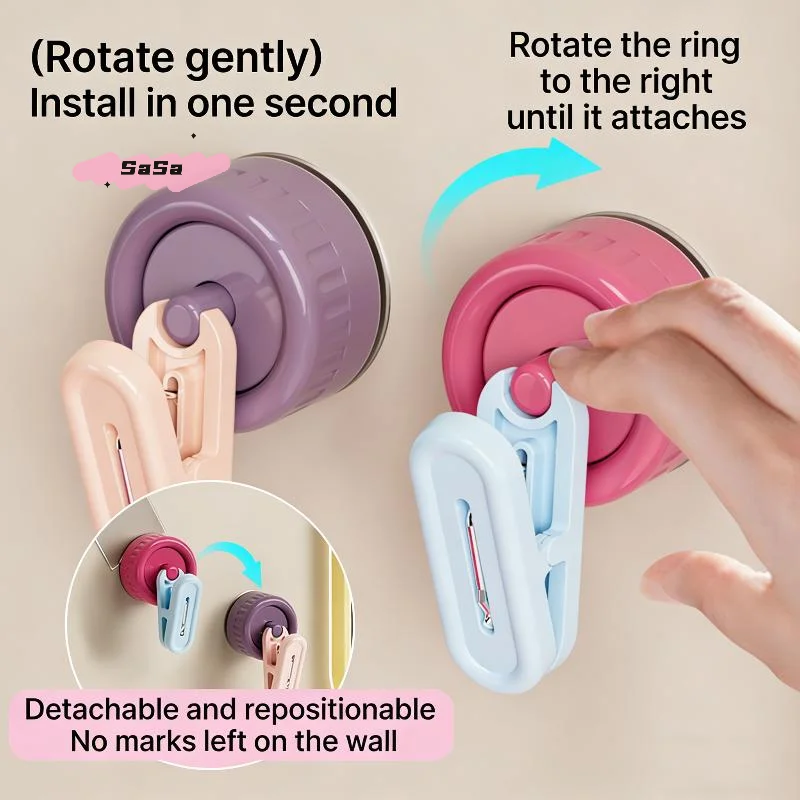 S-Waterproof Rotating Suction Cup Storage Clip No Drill Seamless Hook Glove Hanger Strong Load Bearing Holder Organizer Bath