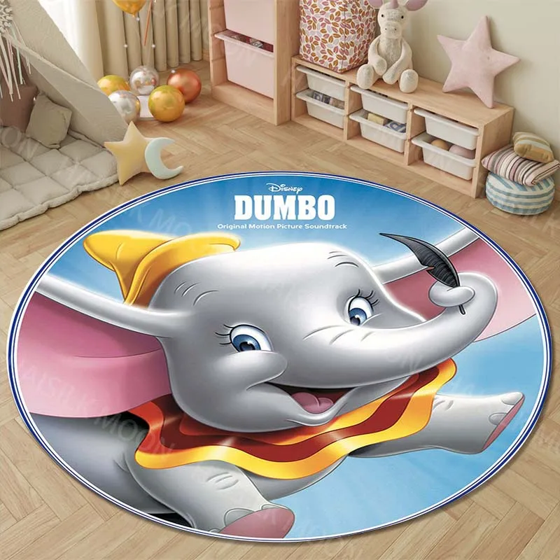 Elephant Disney Dumbo Round Rug for Bedroom Area Floor Mats for Kids Room Household Bath Chair Mat Carpet Living Room Home Decor