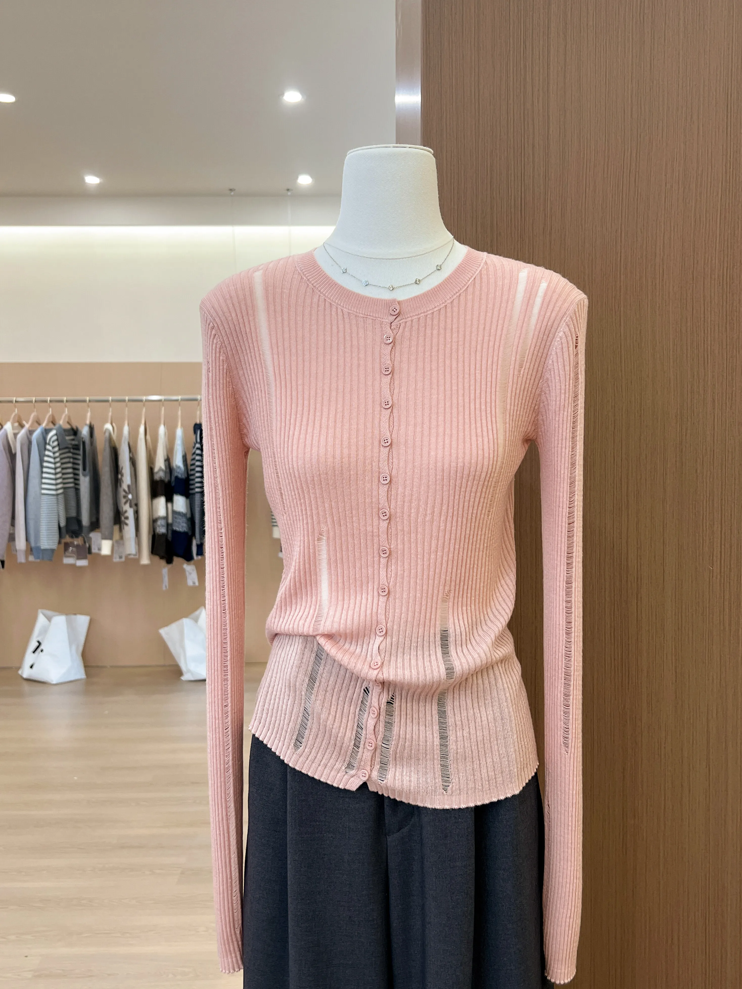 Kardigan Rajut Berongga Untuk Wanita Di Musim Semi Dan Musim Gugur Dengan Desain Unik, Slim Fit Dan Efek Meniruskan Tubuh, Cocok Dipadukan Dengan