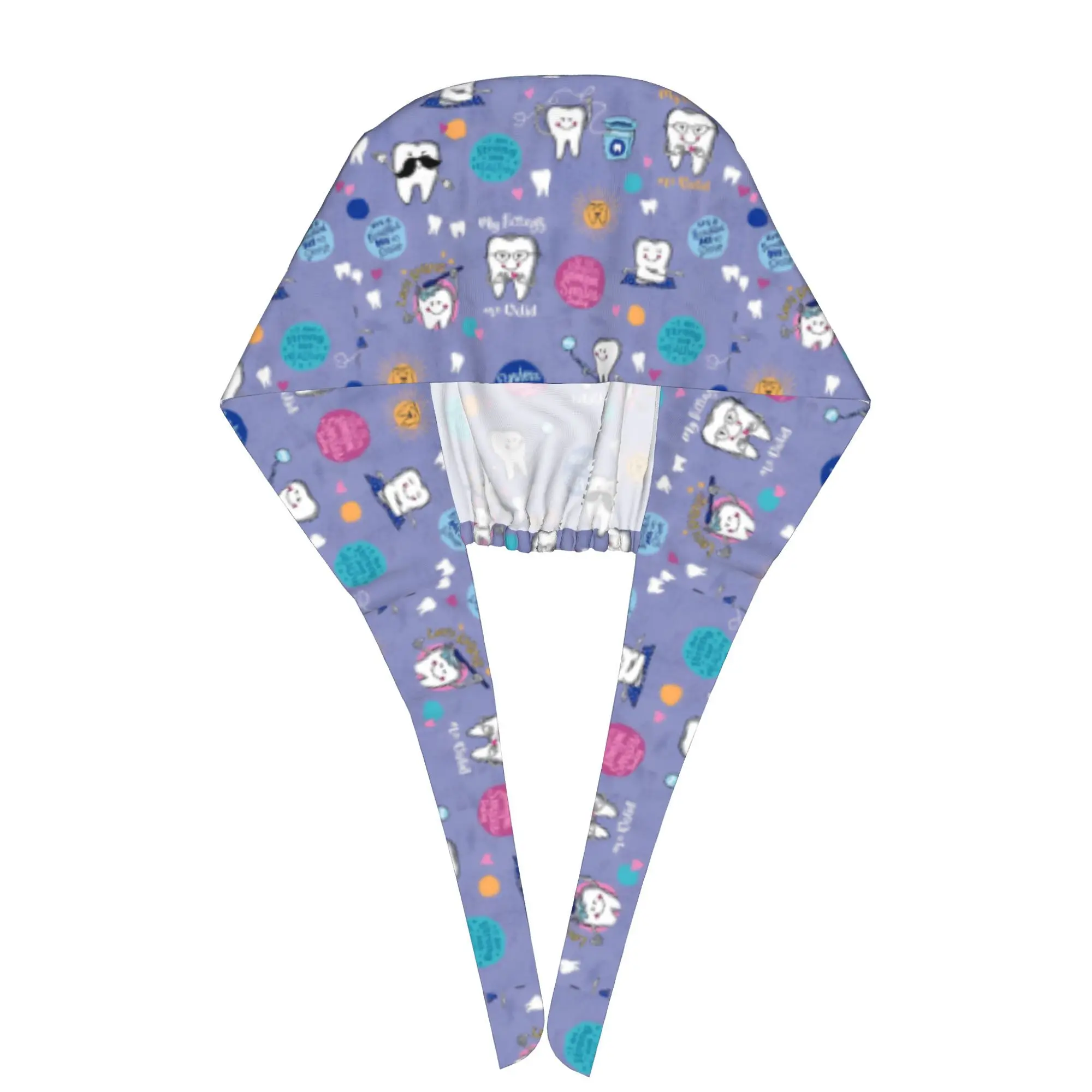 Cute Cartoon Tooth Print Scrub Cap Soft Adjustable Working Cap with Sweatband Funny Dental Pattern for Dentists Hygienists