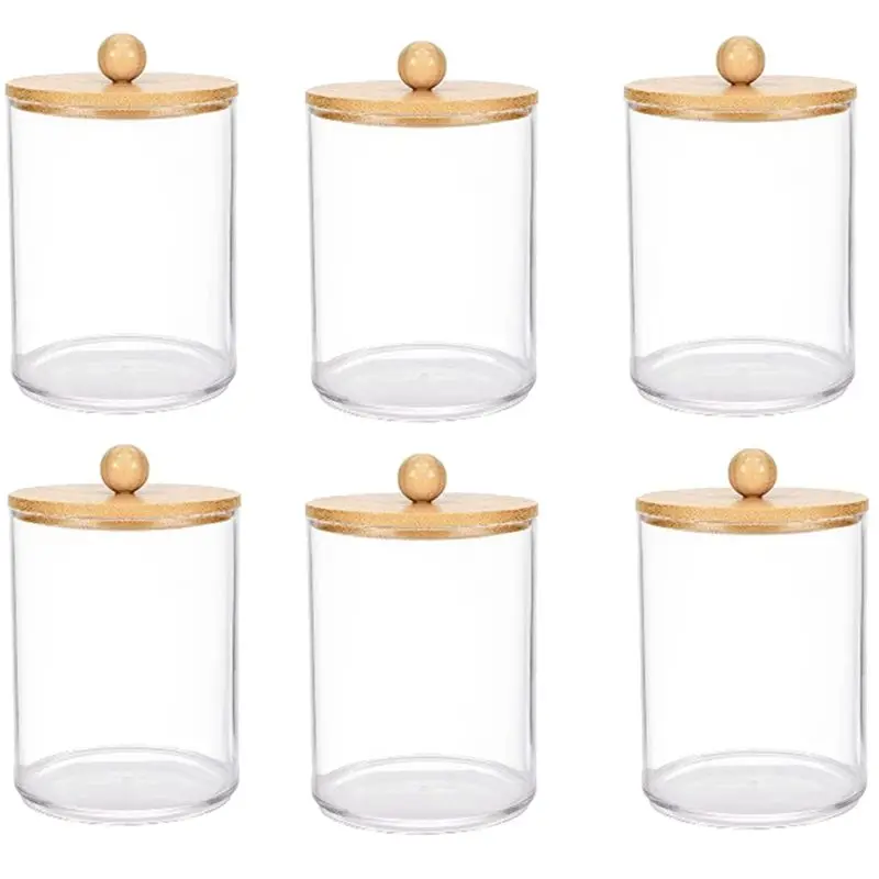 

ABLK 6 Pack Plastic Storage Box Medicine Bottles With Bamboo Lids, For Cotton Swab Pad Dispenser, Bathroom Jar Organizer