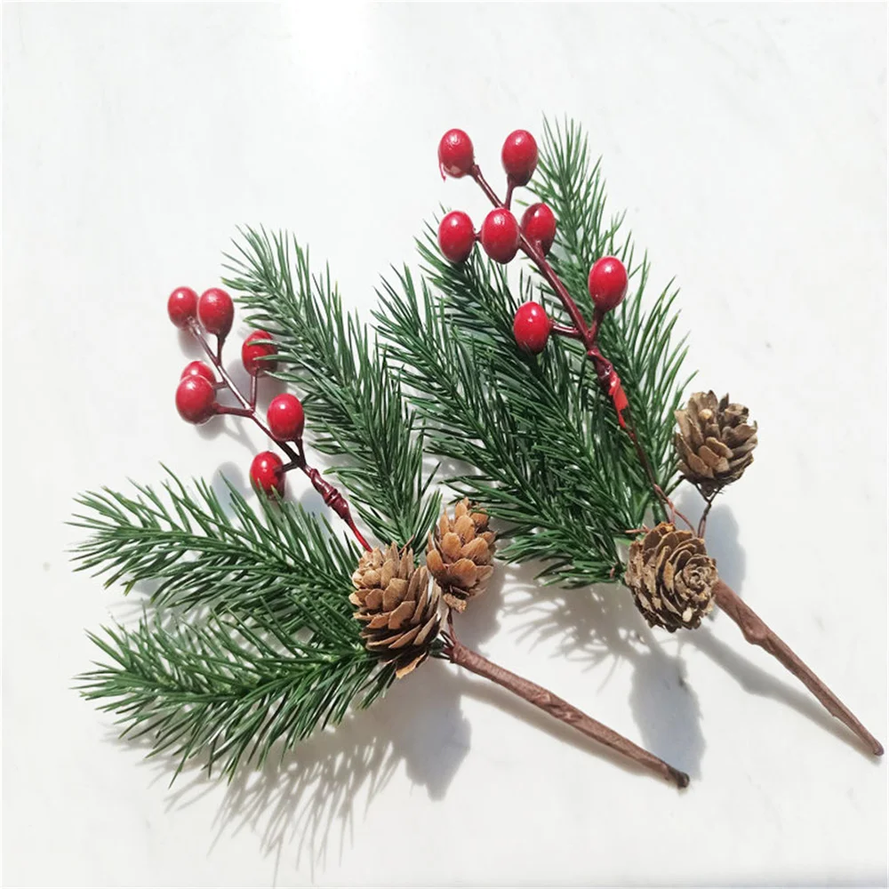 1PC Artificial Christmas Berry Tree Pine Branches Xmas Fake Branches Picks Christmas Simulation Red Berry Pine Navidad