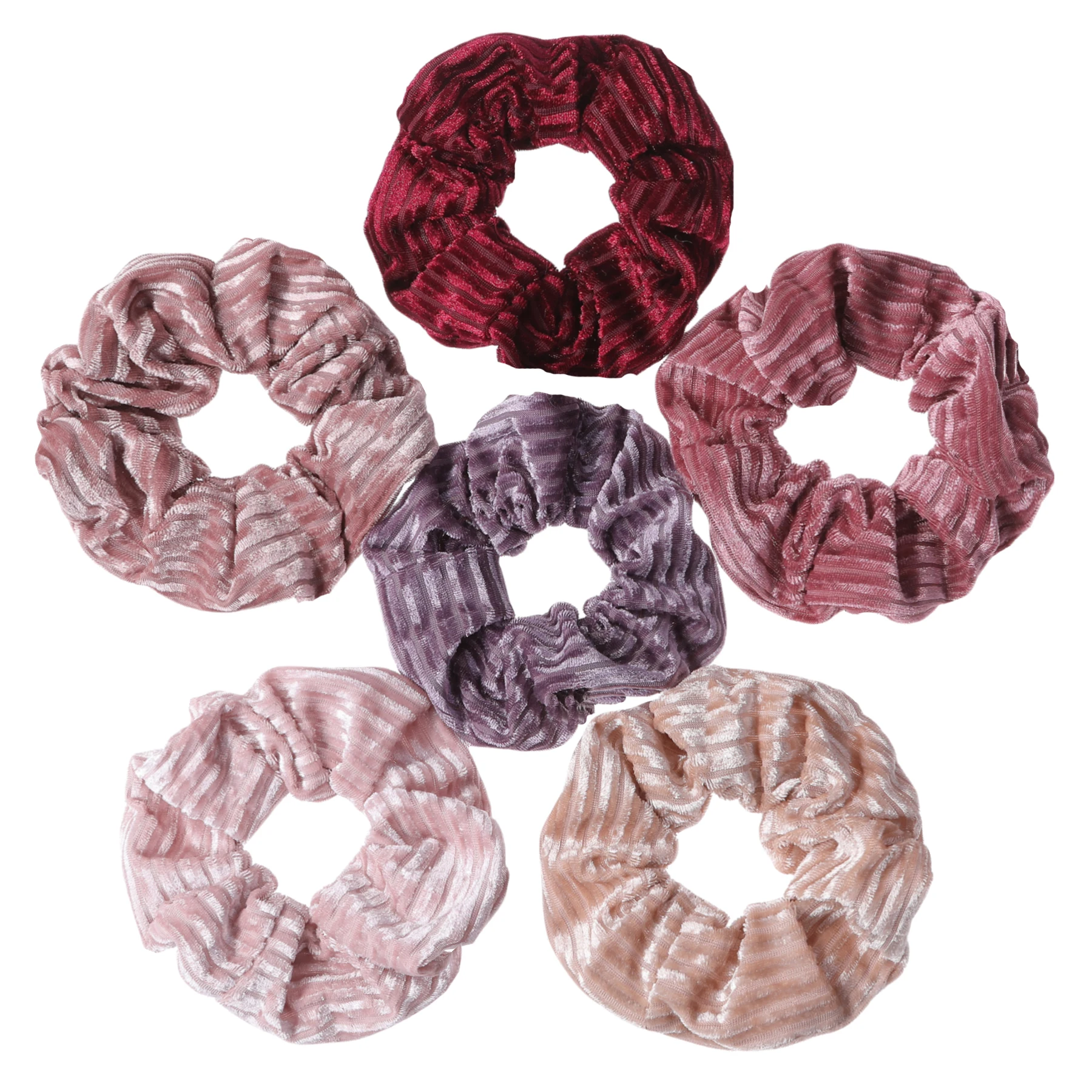 6pc/lot Scrunchies Velvet Strip Scrunchies Hair Accessories For Women Elastic Bands Elegant Ponytail Solid Colors Wine Red Pink