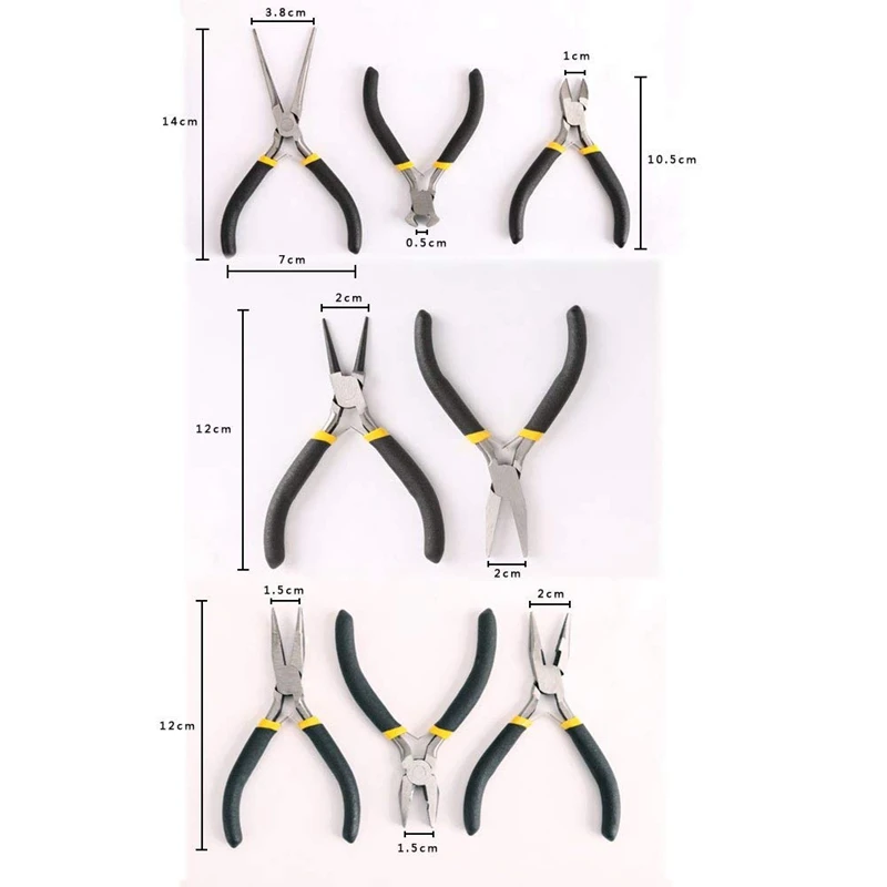 BMBY-8Pcs Mini-Zangen-Set, lange Nase mit Zähnen, flache Backe, runde Kurve Nadel diagonale Nase Draht Ende Schneid schneider Linienrichter pli