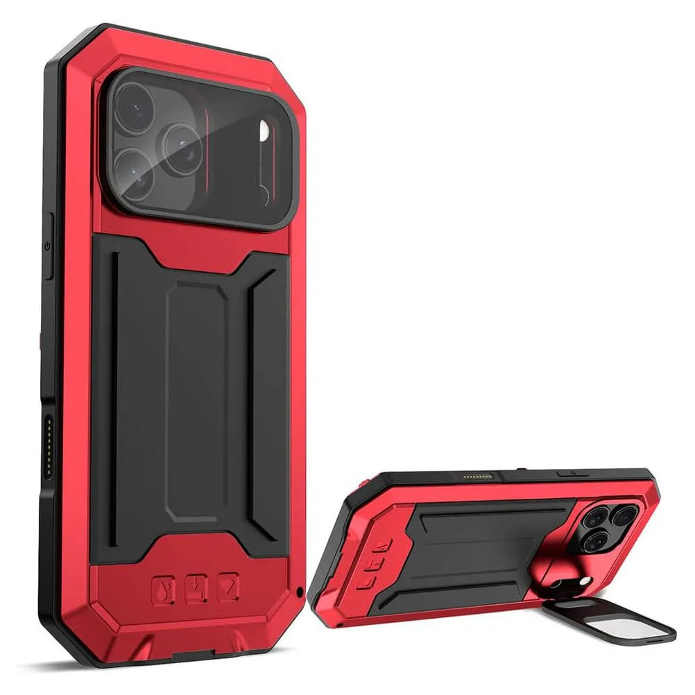 

Heavy Duty Case for iPhone 17 Pro Max/17 Pro/Air/17 – Metal Bumper, Military Grade, Flap Lens, Stand, Wireless Charging