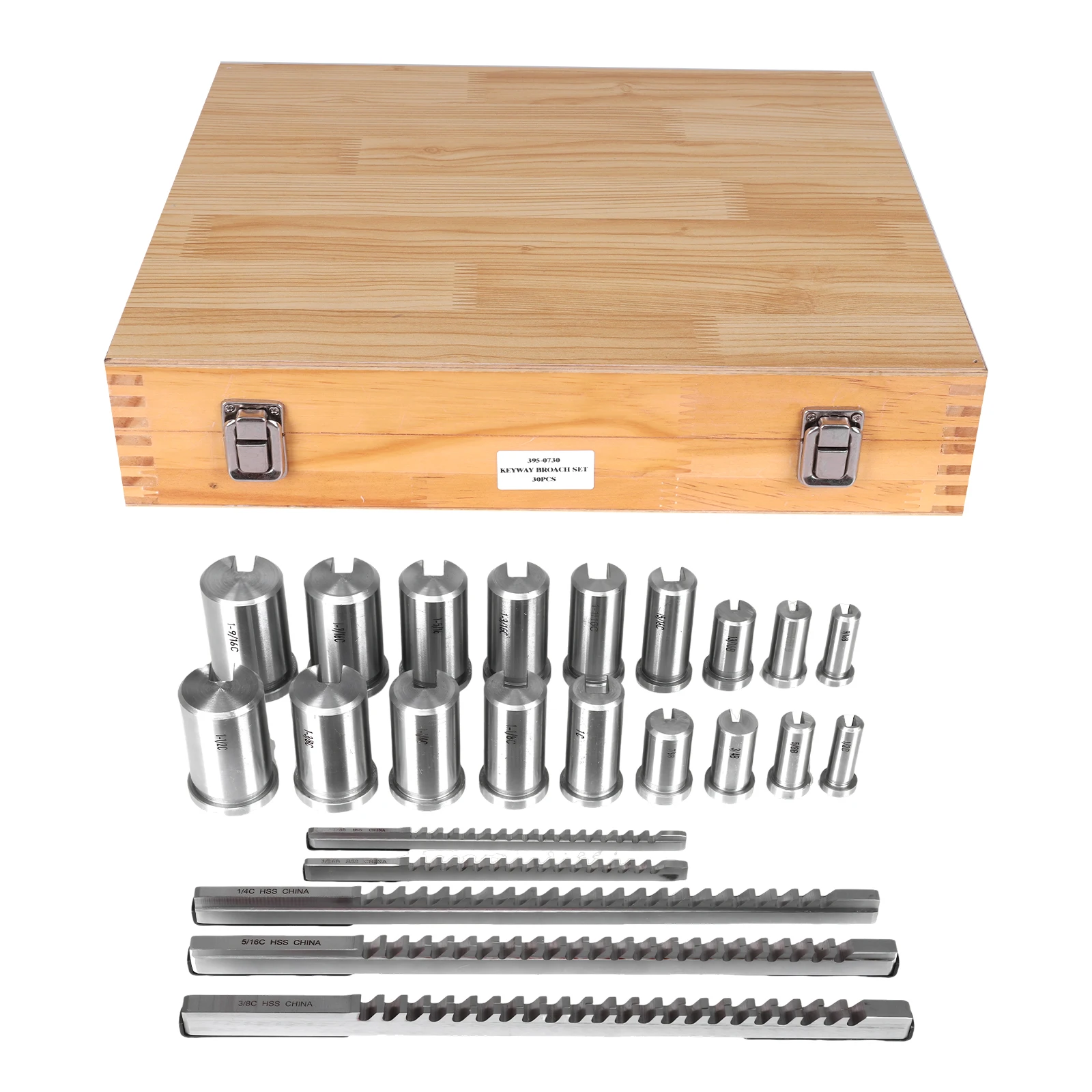

30 Pcs Keyway Broach Kit with 5 Broaches 18 Bushings and 7 Shims Inch Broach Set Metric Keyway Cutting Tool HSS Industrial Tools