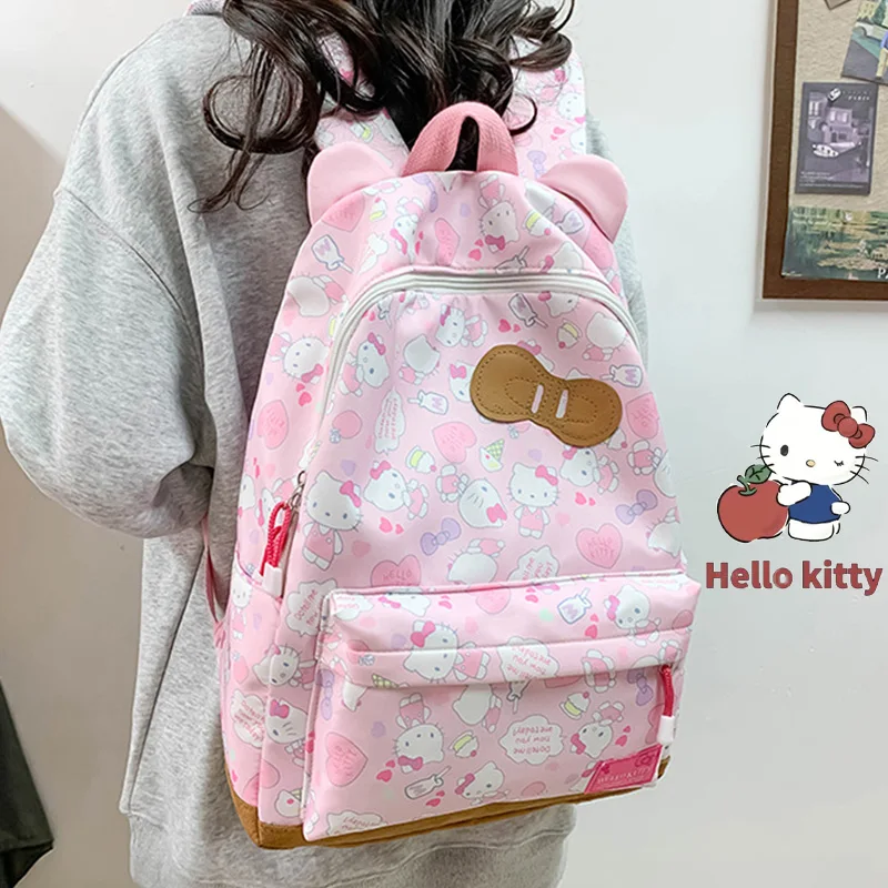 Hello Kitty Kawaii Girls' Backpack Sanrio Pink/Blue Youth Lightweight Travel Backpack High Quality Nylon Children's School Bags