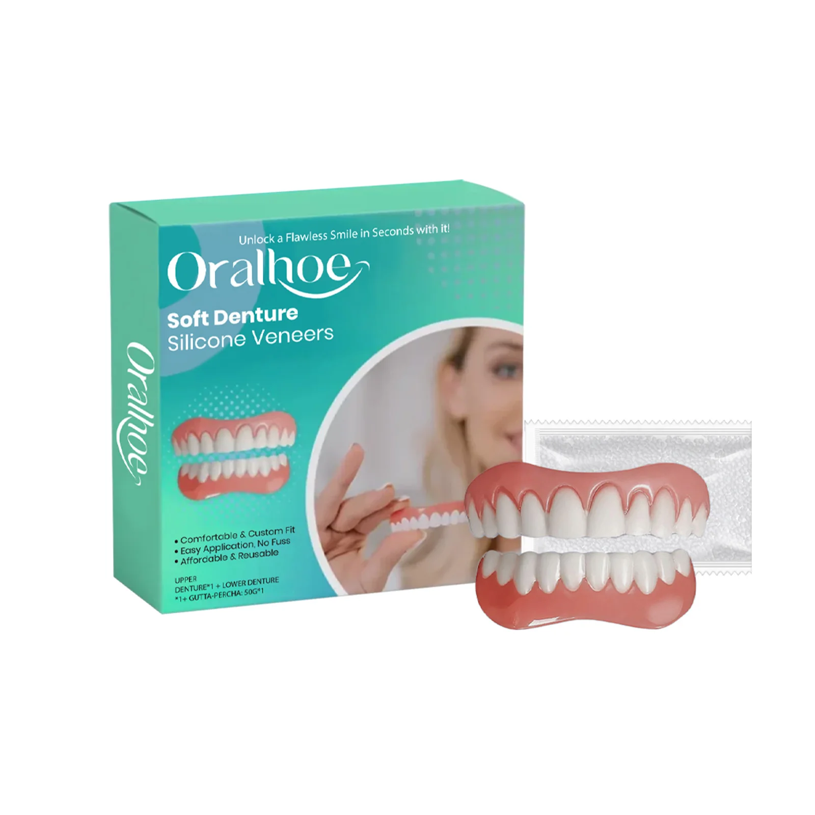 Silicone Dentures Full Set - Easy Wear Comfortable Anti-Friction Soft Denture Reline Kit for Protection And Preventing Falling