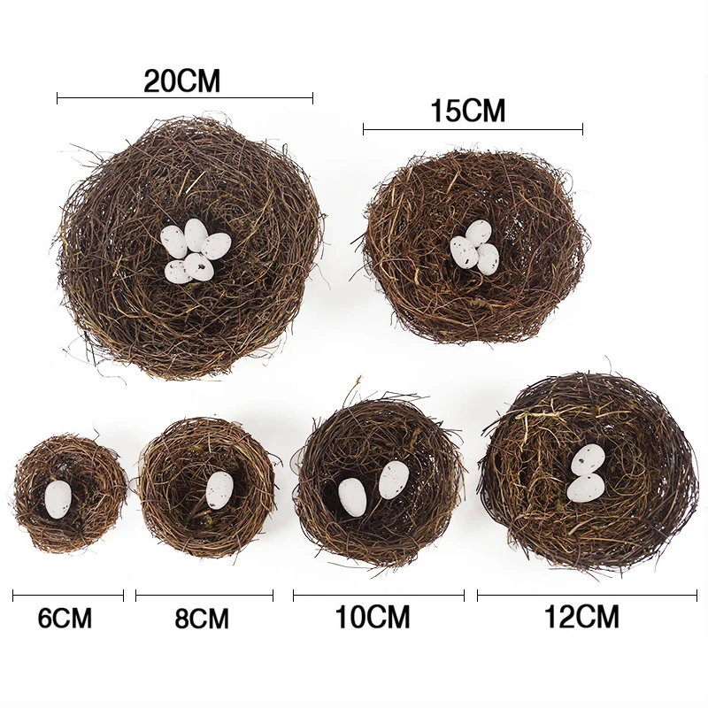 8-20cm Nature Rattan Bird Nest Easter Egg Decoration Prop Artificial Nest for Easter Party Home Garden Decoration DIY Craft 