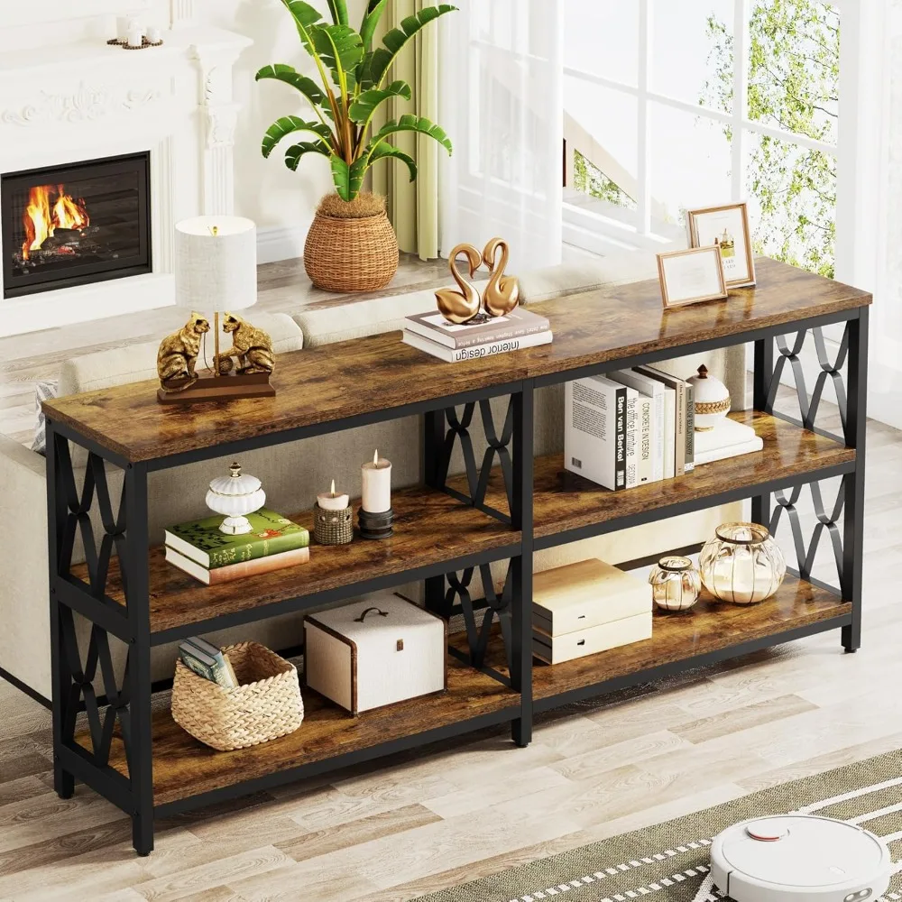 

71 Long Sofa Table, with Storage Shelves, Industrial 3-Tier Console Table for Living Room, Entryway Table for Hallway