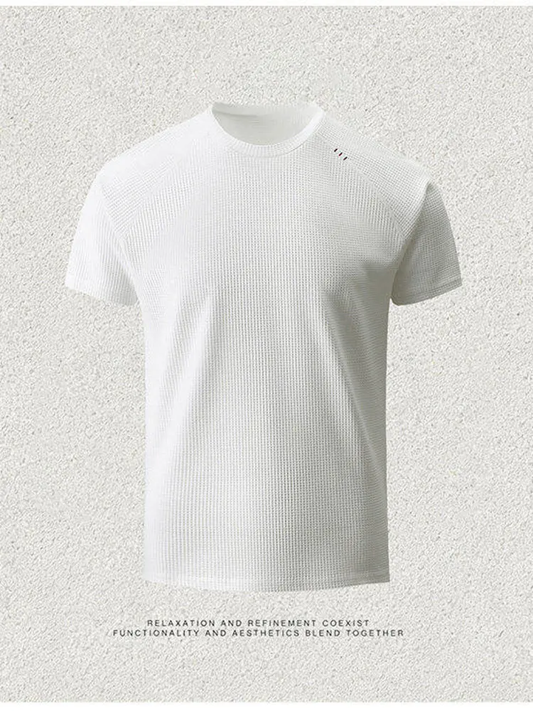 Leavo Johnson Breathable Short Sleeve T-Shirt Fine Honeycomb Texture Polyester Fiber Standard Fit Casual Style round Neck