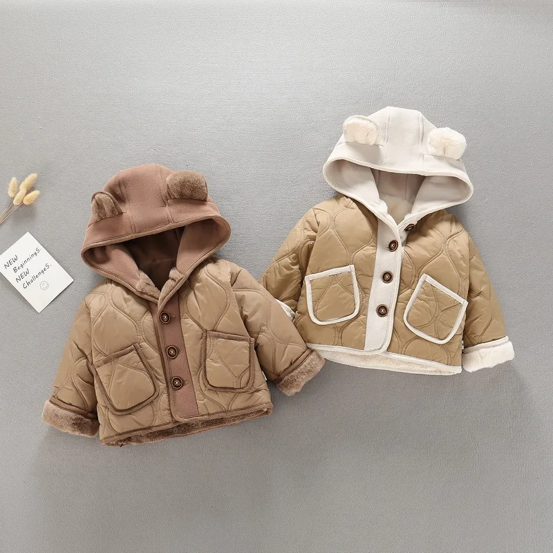 Cute Ear Hooded Jacket For Boys Girls Coat Thick Autumn Winter Outerwear Children's Coats Infant Toddler Casual Baby Clothing