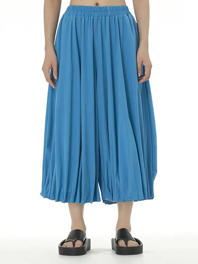 

Waist High Elastic Blue Khaki Pleated Casual Wide Leg Pants New Trousers Women Fashion Spring Autumn 2026 C9HO