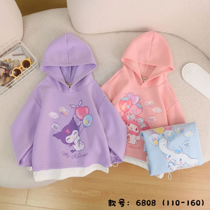 

Kuromi Cinnamoroll Anime Kawaii Print Long Sleeve Hooded Cute Cartoon My Melody Children Casual Shirt Clothing Gifts for Kids