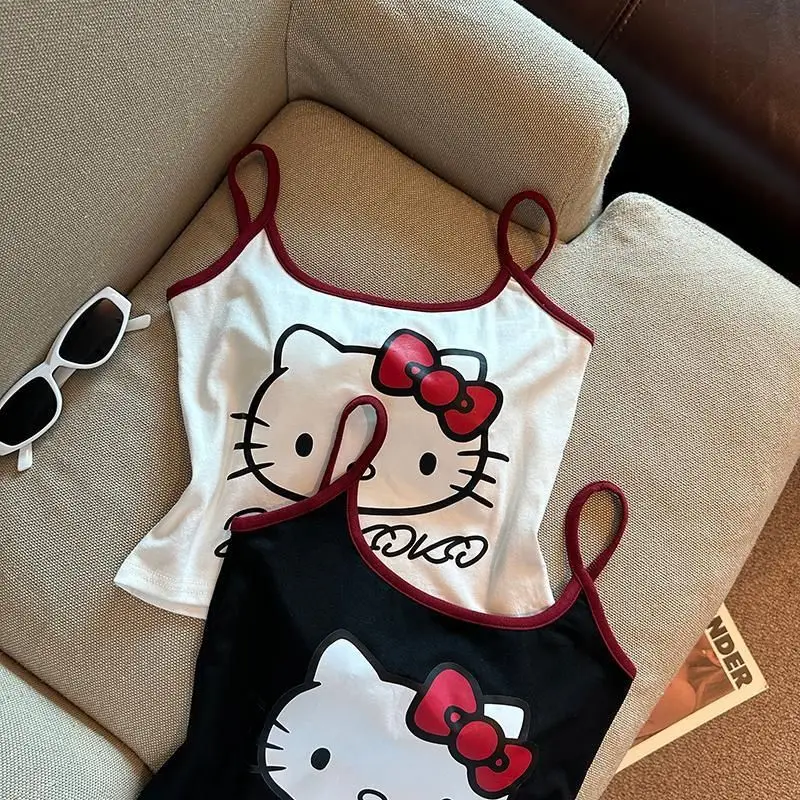 

Sweet Anime Hello Kitty Kawaii MINISO Ins Print Shirt Cloth Cute Cartoon Base Underwear Shirt Clothing Gifts for Girls