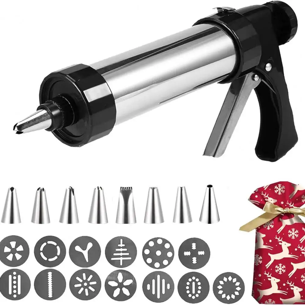 23 Pcs Set Cookie Press Kit 8 Pastry Nozzles Stainless Steel Safety Limit Button Biscuit Press Gun Baking Tools Kitchen Gadget