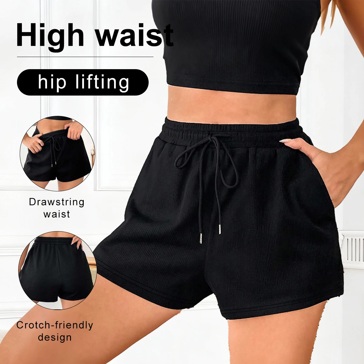 

Spring Women's Loose Casual Sports Shorts Ribbed Yoga Shorts Quick Drying with Pockets Yoga Running Workout Fitness Shorts