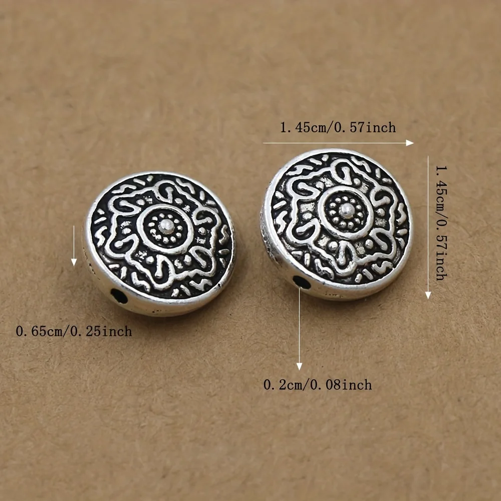 7pcs 14mm Antique Silver Flat Round Spacer Loose Beads Disc Filigree Pattern Alloy L586