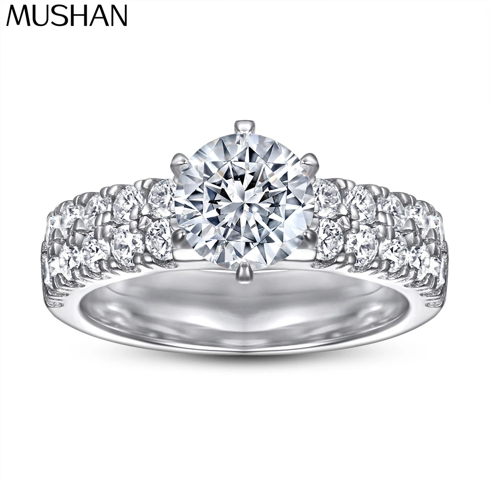 

MuShan Brand Jewelry 925 Sterling Silver Ring Cubic Zirconia 5A Princess Promise Women Rhodium Plated Fine Jewelry Rings